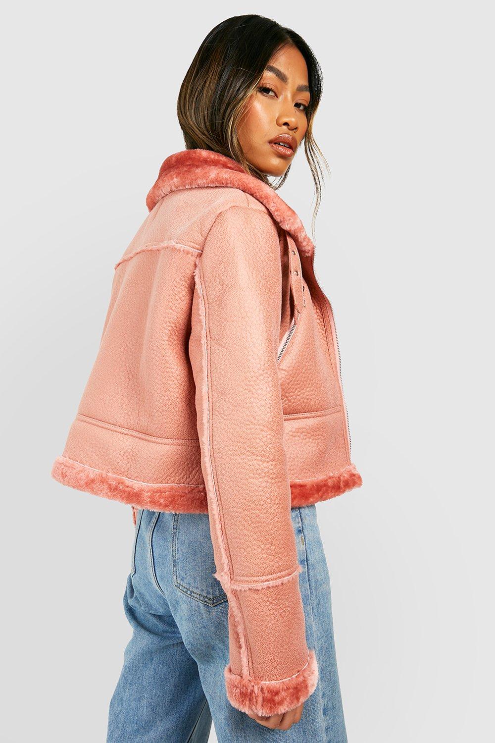 Pink faux shearling on sale jacket